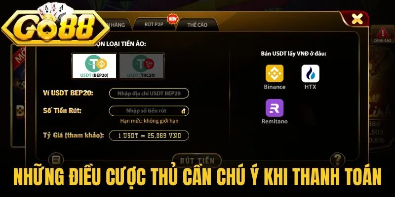 Những điều cược thủ cần chú ý khi thanh toán