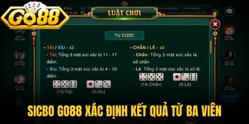 Sicbo Go88 xác định kết quả từ ba viên