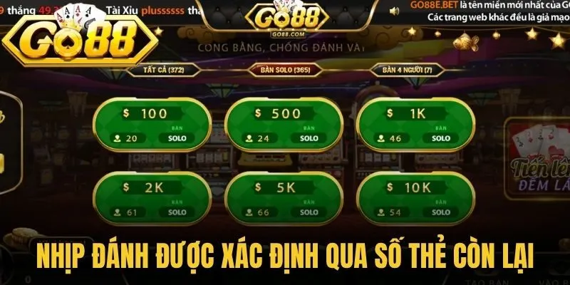 Nhịp đánh được xác định qua số thẻ còn lại